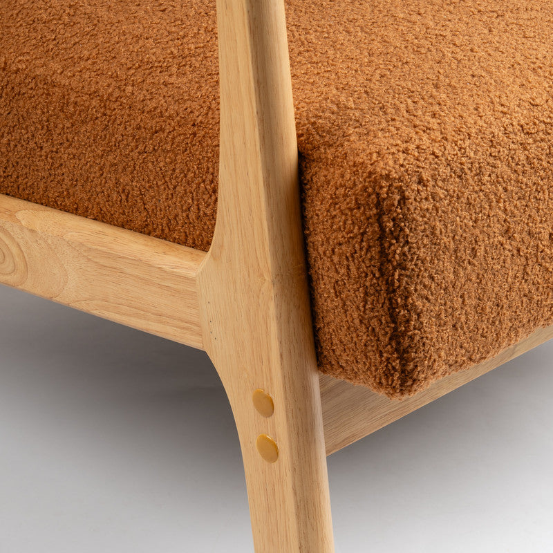 Caramel Brown Boucle Curved Arms Chair